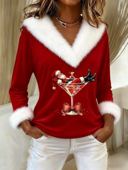 Women's Casual Christmas Fur Collar Top