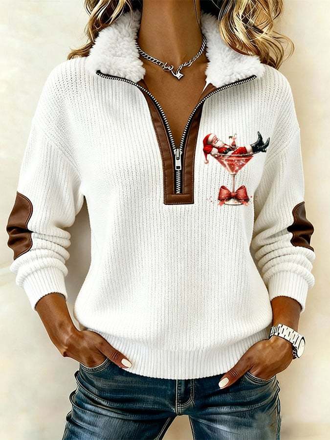 Women's Casual Christmas Margaret Santa Claus Fur Collar Zipper Sweatshirt