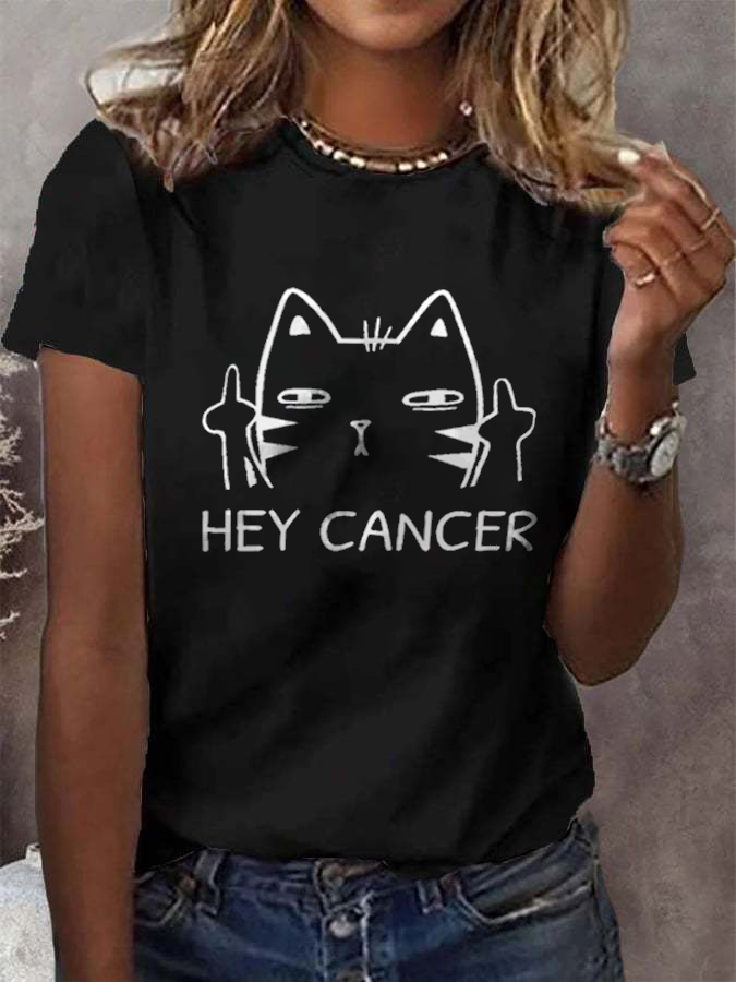 Women's  Casual Hey Cancer Fuck You Based Print T Shirt