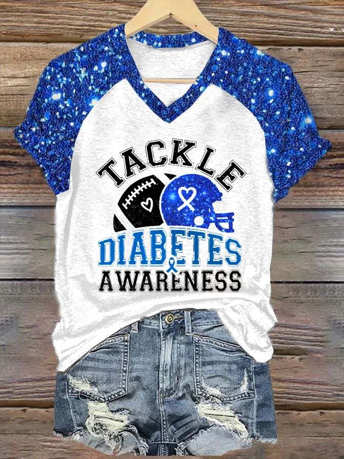 Women's Tackle Diabetes Awareness FootballPrint Casual T-Shirt