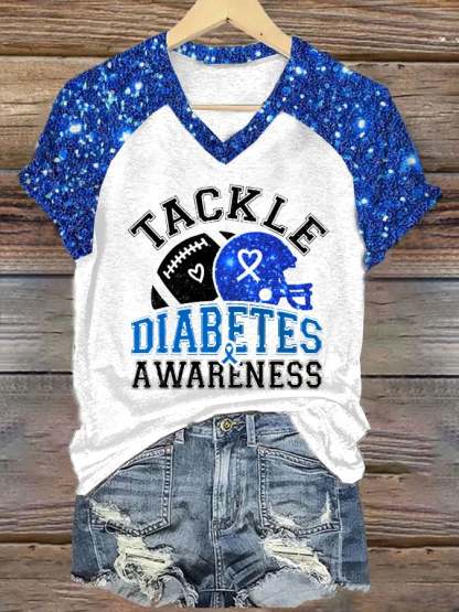 Women's Tackle Diabetes Awareness FootballPrint Casual T-Shirt
