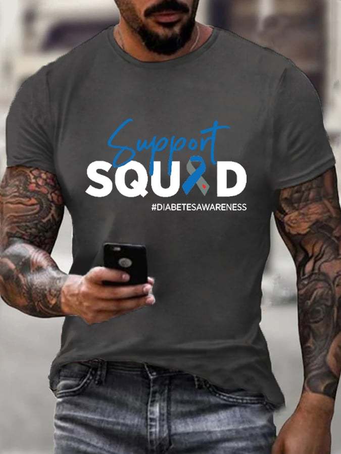 Men's Support Squad Diabetes Awareness Print T-Shirt