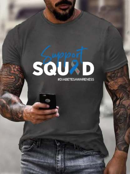 Men's Support Squad Diabetes Awareness Print T-Shirt