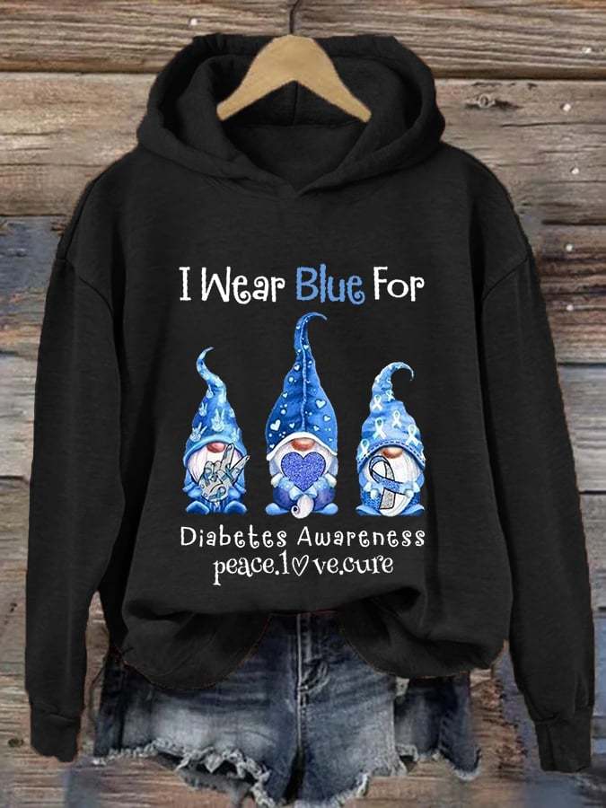 Women's I Wear Blue For Diabetes Awareness Gnomes Hoodie