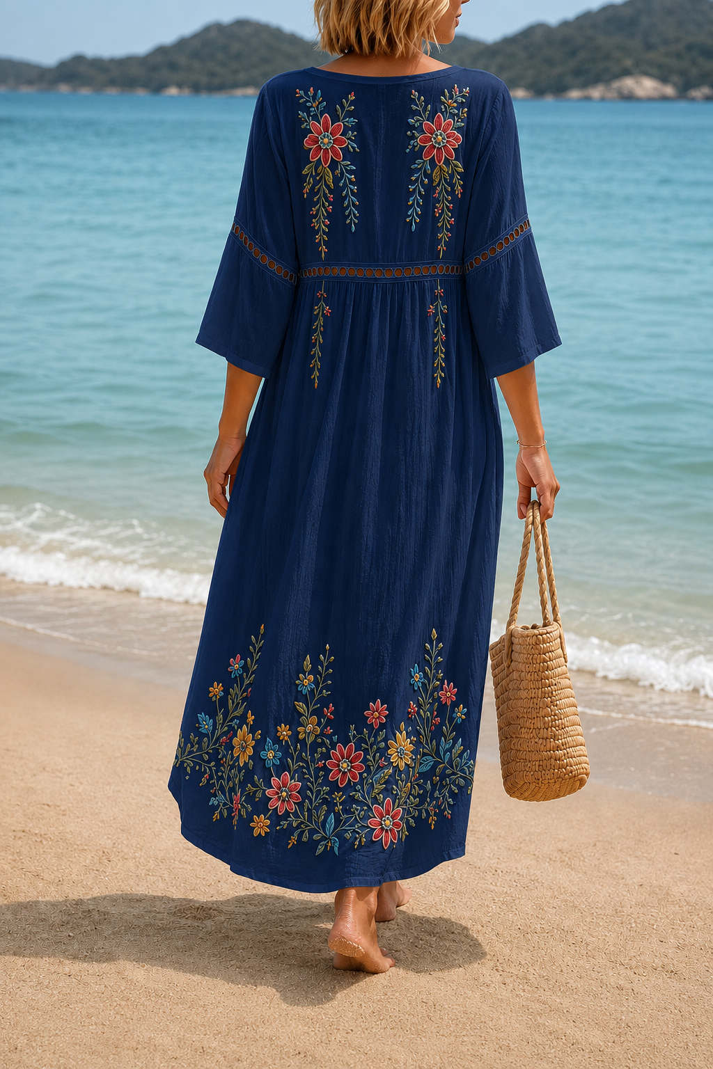 Women's Vacation Linen Boho Floral Print V-Neck Short Sleeve Maxi Dress