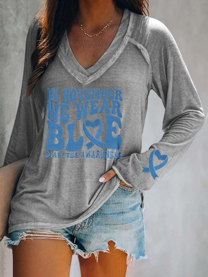 Women's I Wear Blue For Diabetes Awareness Printed T-Shirt