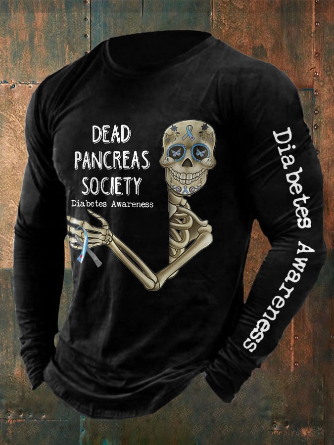 Men's Retro Diabetes Awareness Dead Pancreas Society Print T-Shirt