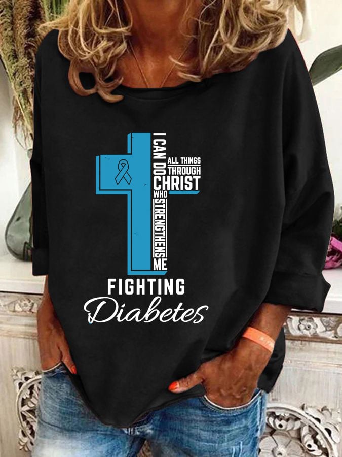 Women's Cross Fighting Diabetes Print T-Shirt