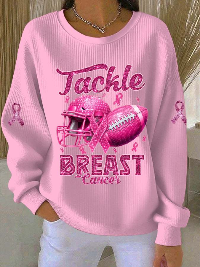 Women's Casual Breast Cancer Awareness Rugby Sweatshirt