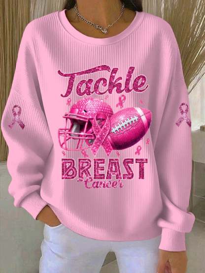 Women's Casual Breast Cancer Awareness Rugby Sweatshirt