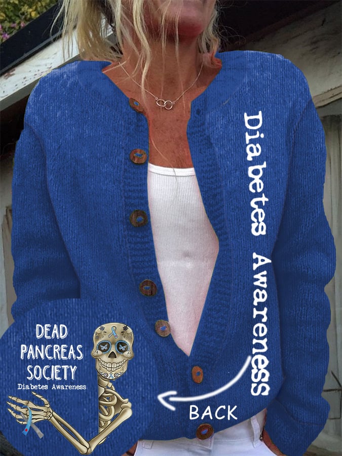 Women'S Retro Dead Pancreas Society Diabetes Awareness Comfort Knitted Cardigan