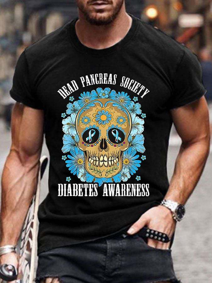 Men's Casual Diabetes Awareness Dead Pancreas Society Printed Short Sleeve T-Shirt