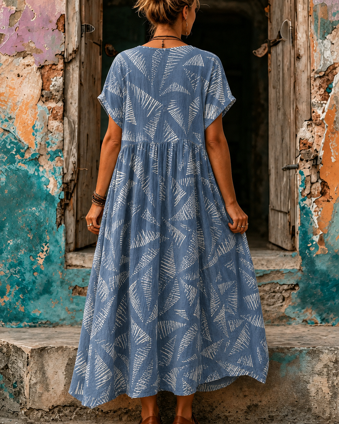 Casual Vacation Retro Geometric Print Maxi Dress