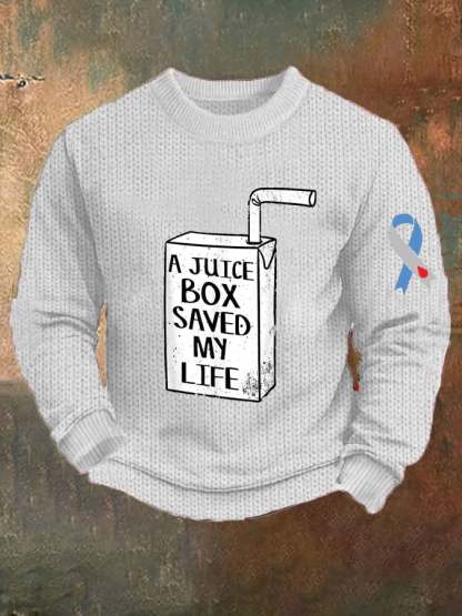Men's Funny A Juice Box Saved My Life Diabetes Awareness Knitted Sweatshirt
