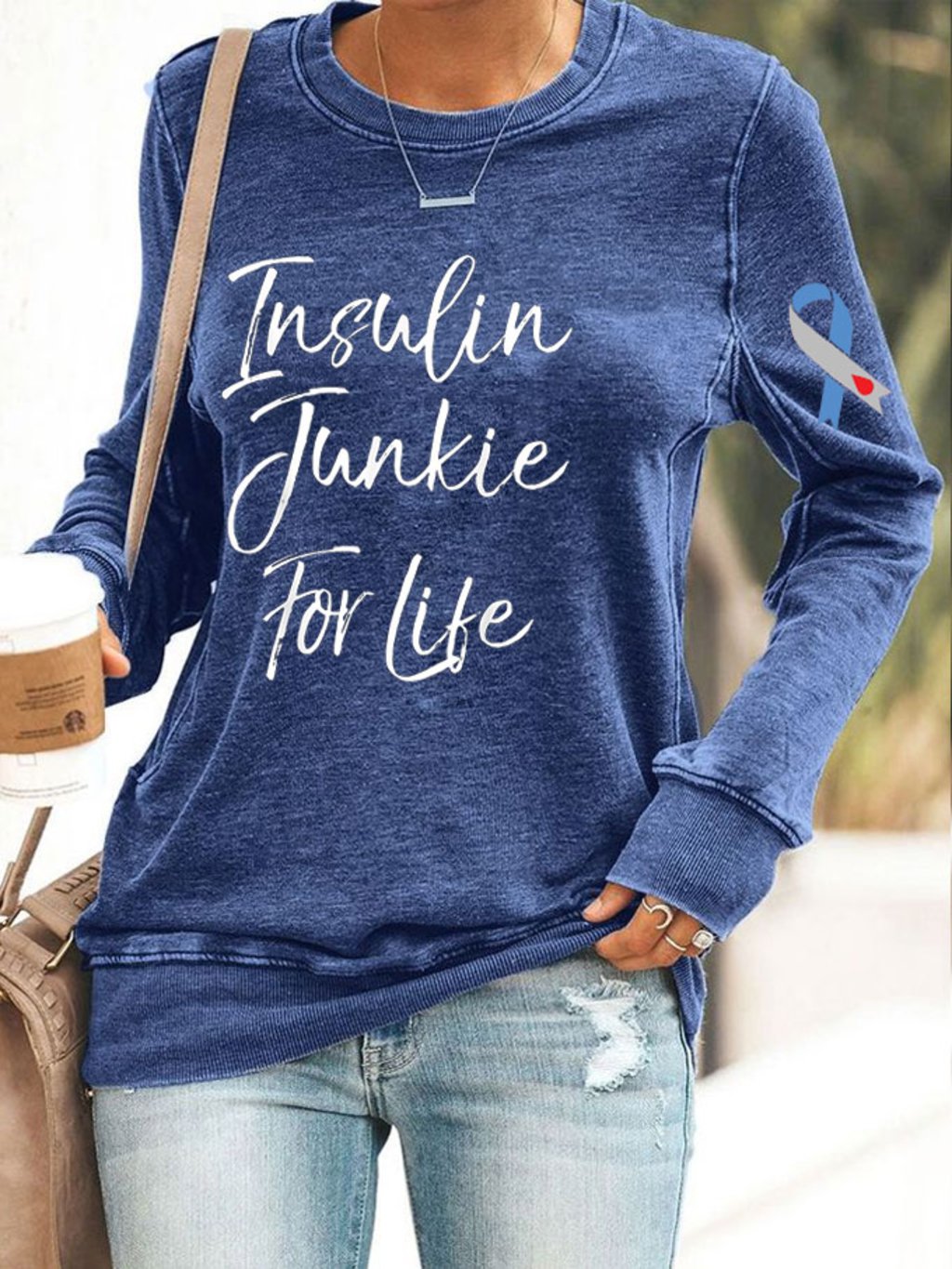 Women's Funny Insulin Junkie for Life Diabetes Awareness Printed Sweatshirt