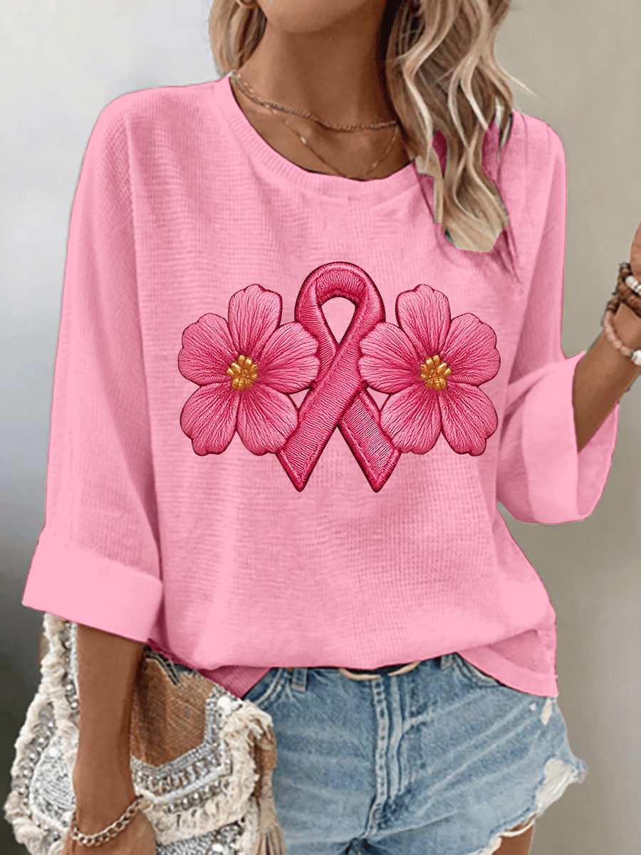 Women's Breast Cancer Awareness Print 3/4 Sleeve T-Shirt