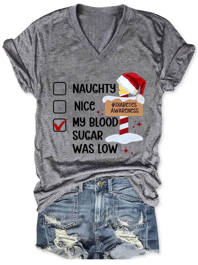 Women's Casual Diabetes Awareness Printed Short Sleeve T-Shirt