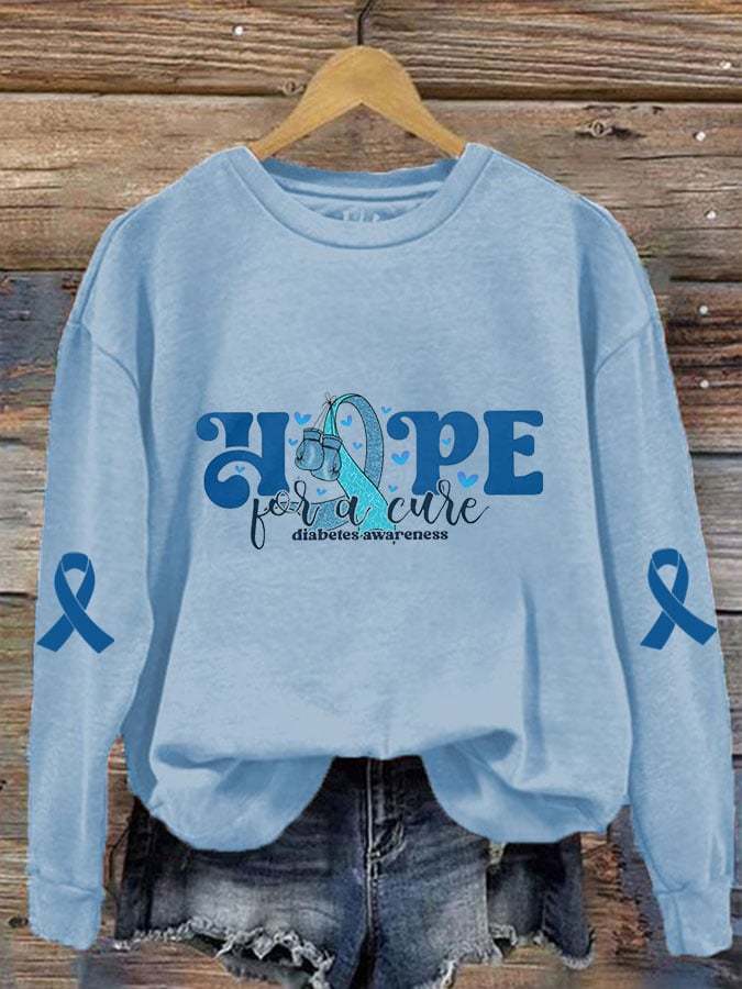 Women's Hope for A Cure Diabetes Awareness Print Crew Neck Sweatshirt