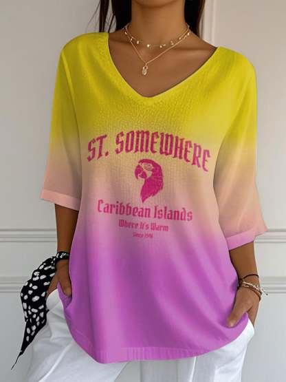 Women's printed mid-length sleeve casual T-shirt