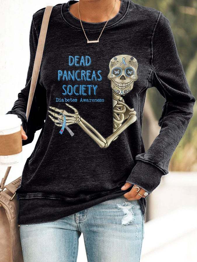 Diabetes Awareness Dead Pancreas Society Print Sweatshirt