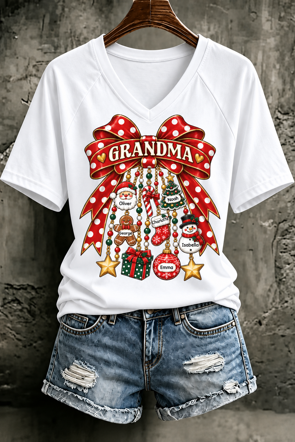 Grandma Retro Christmas Bow T-Shirt 