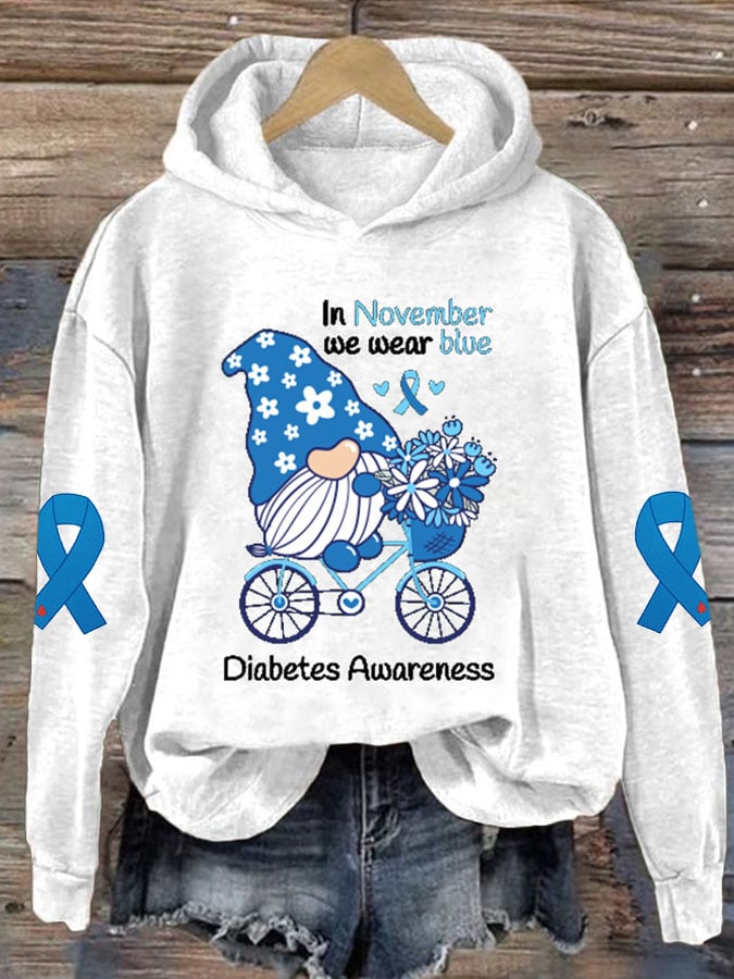 Women's In November We Wear Blue Diabetes Awareness Print Hoodie