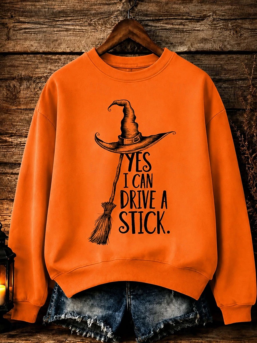 Halloween Women's Pullover Sweatshirt Graphic Letter Witch Casual Long Sleeve Crew Neck Sweatshirt
