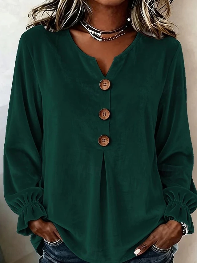 Women's Shirt Velvet Solid Color Plain Elegant Bohemia Vacation Long Sleeve V Neck Long Tops