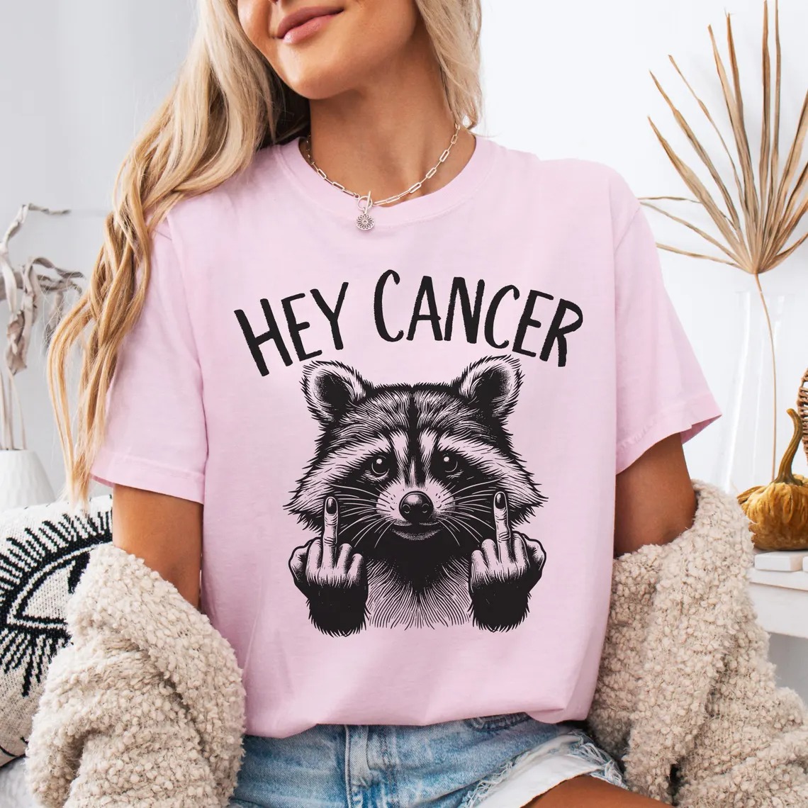 Women'S Casual Fuck You Cancer Racoon Comfort Colors Shirt Gift