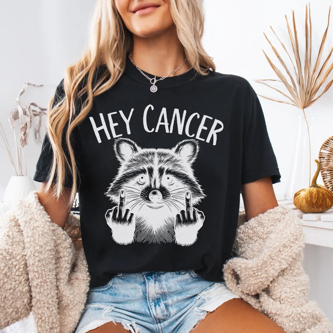 Women'S Casual Fuck You Cancer Racoon Comfort Colors Shirt Gift
