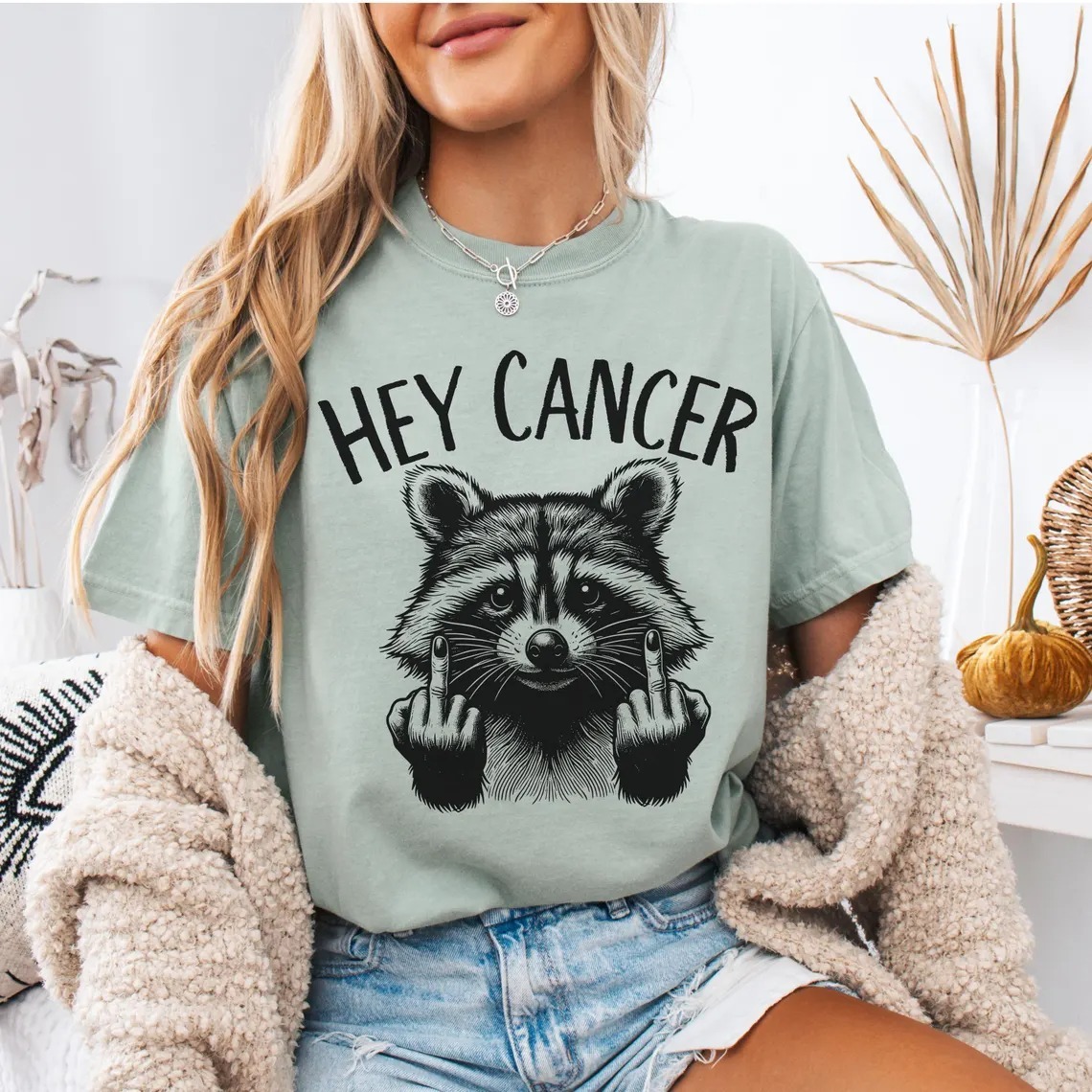 Women'S Casual Fuck You Cancer Racoon Comfort Colors Shirt Gift