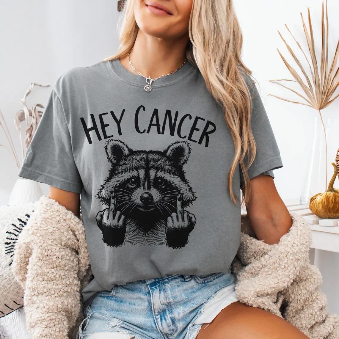 Women'S Casual Fuck You Cancer Racoon Comfort Colors Shirt Gift
