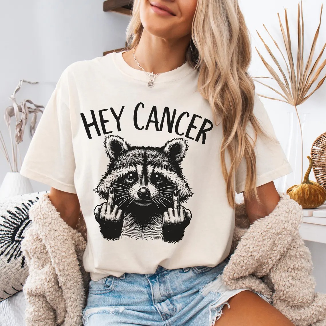 Women'S Casual Fuck You Cancer Racoon Comfort Colors Shirt Gift