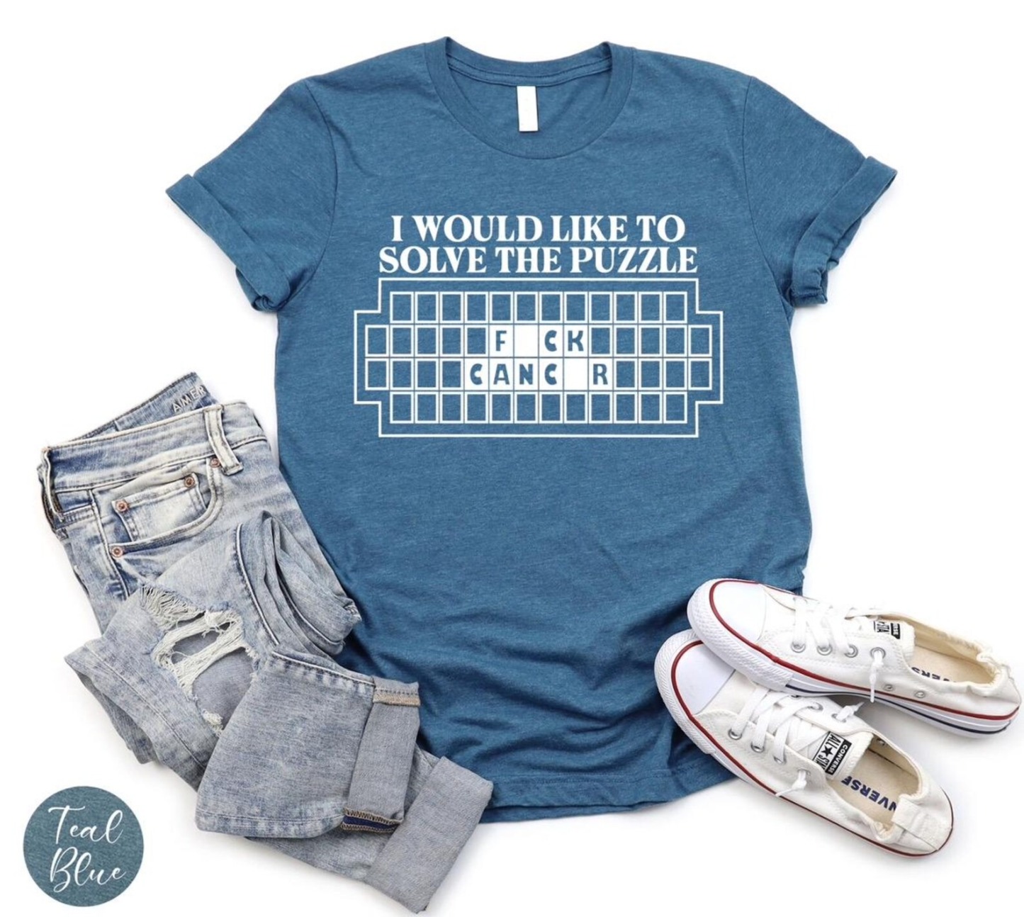 Women'S Casual Fuck Cancer Puzzle Shirt Based Print T Shirt