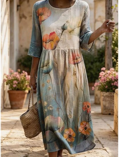 Women's Midi Dress Sundress Casual  Vacation Casual Beach Beach Holiday Regular Fit Floral Dress