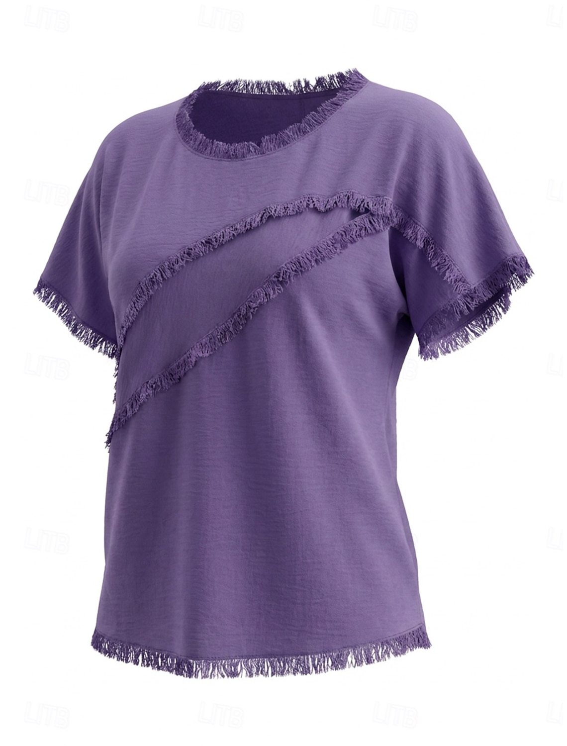 Women's Summer Tops Patchwork Asymmetric Bohemia Short Sleeve Crew Neck Regular Tops