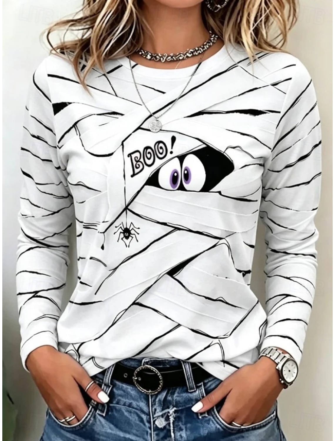 Halloween Women's Cute Mummy Boo Graphic T Shirt
