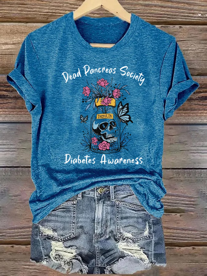 Retro Diabetes Awareness Dead Pancreas Society Sugar Skull T-Shirt