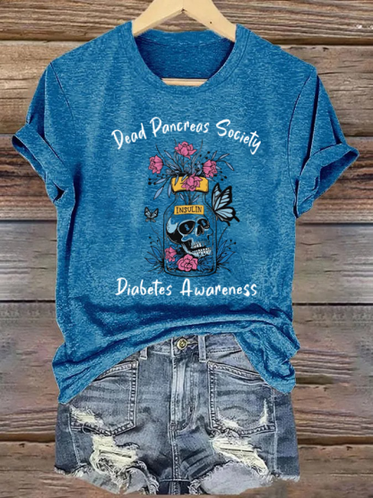 Retro Diabetes Awareness Dead Pancreas Society Sugar Skull T-Shirt