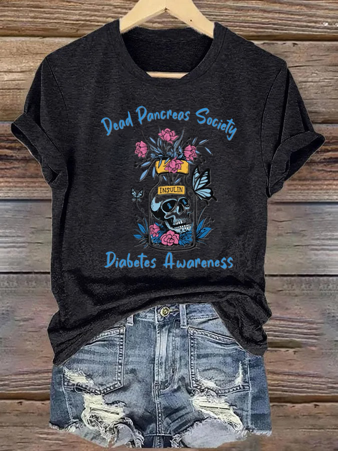 Retro Diabetes Awareness Dead Pancreas Society Sugar Skull T-Shirt