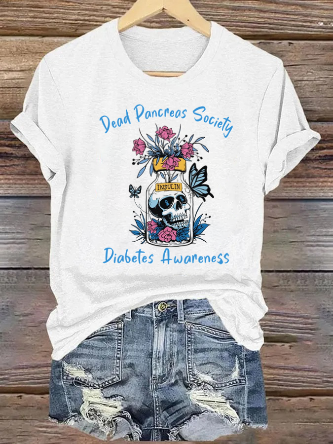 Retro Diabetes Awareness Dead Pancreas Society Sugar Skull T-Shirt