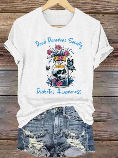 Retro Diabetes Awareness Dead Pancreas Society Sugar Skull T-Shirt