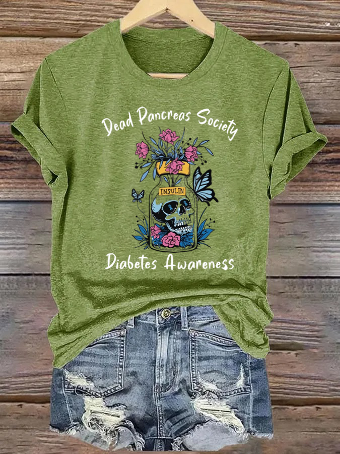 Retro Diabetes Awareness Dead Pancreas Society Sugar Skull T-Shirt