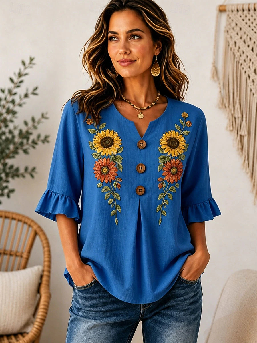 Women’s Casual Henley Collar Short-sleeve Shirt