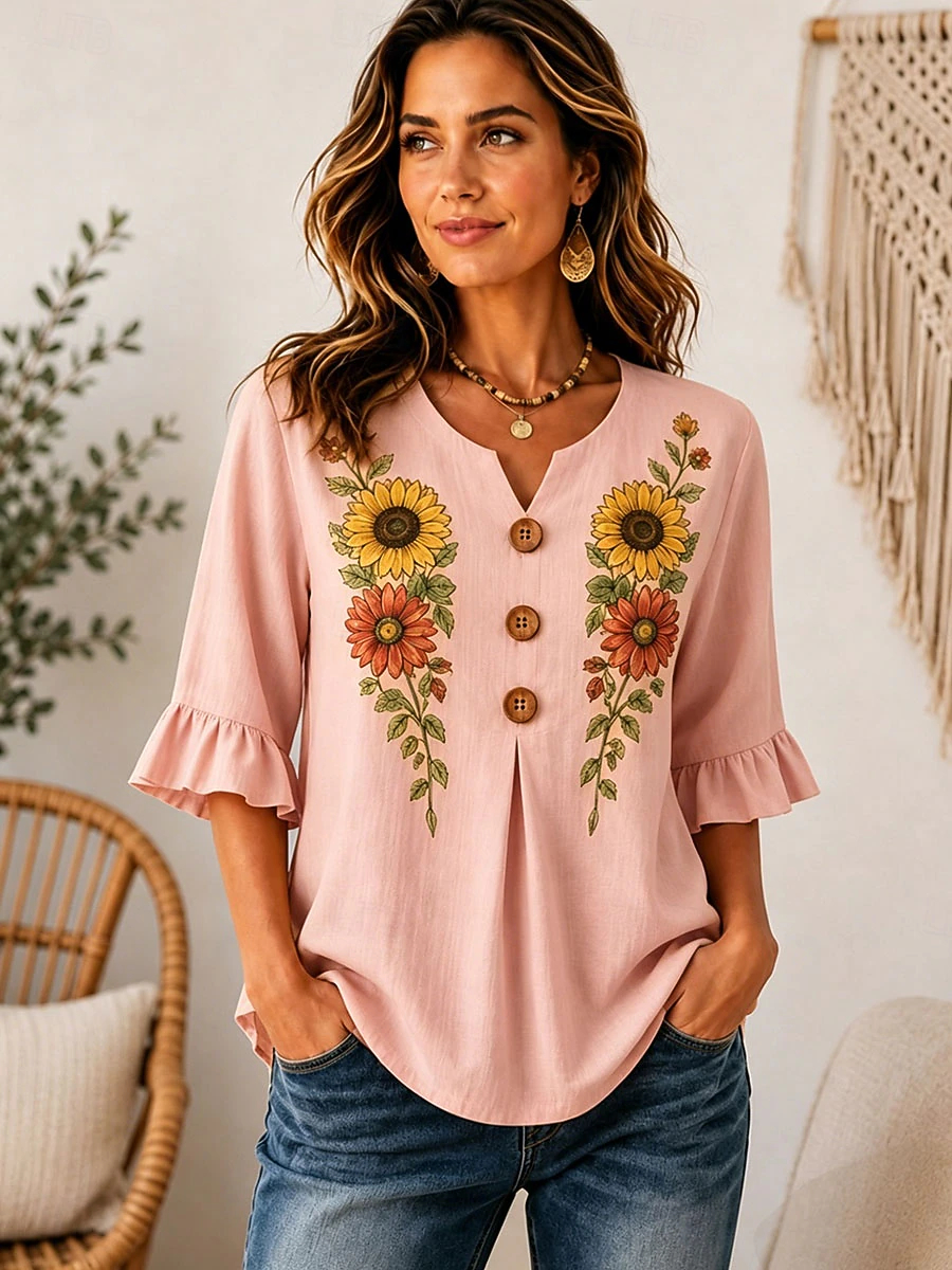 Women’s Casual Henley Collar Short-sleeve Shirt