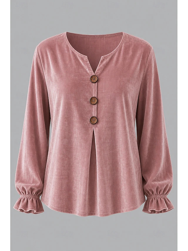 Women's Shirt Velvet Solid Color Plain Elegant Bohemia Vacation Long Sleeve V Neck Long Tops