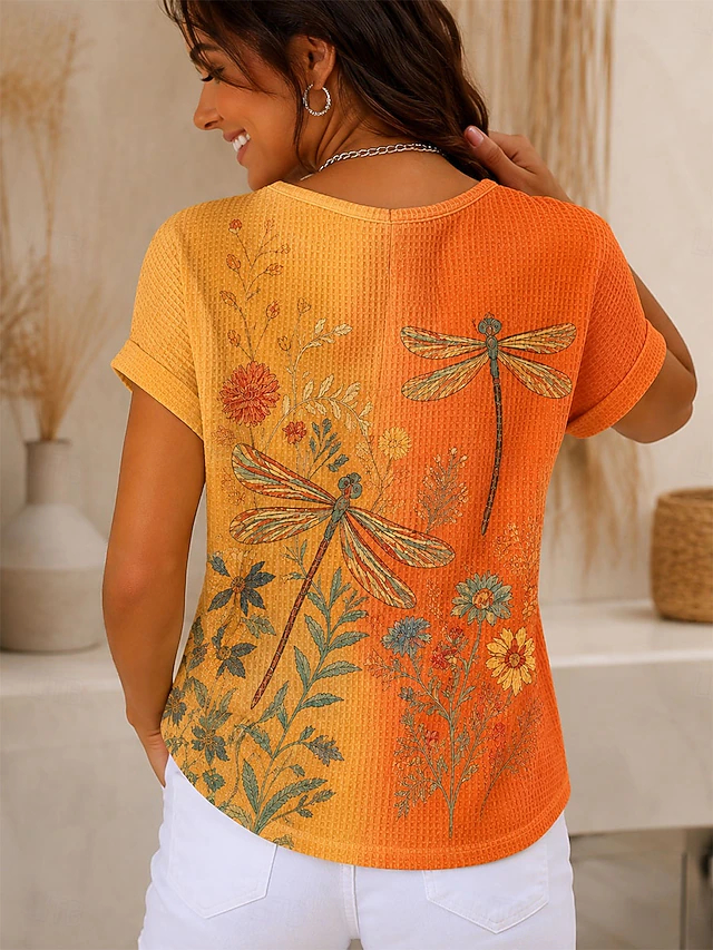 Women's Waffle T-shirt T Shirt Summer Color Block Print Graphic Geometric Tops 