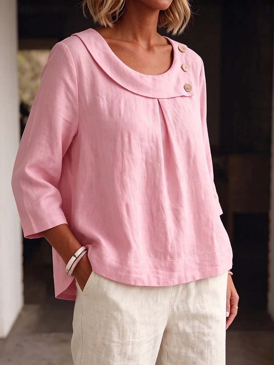 Women's Blouse Plain Vintage Stylish Basic Short Sleeve Crew Neck Blouse