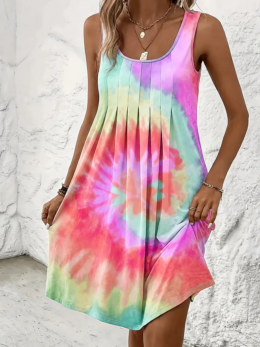 Women's Mini Dress Vacation Casual Beach Regular Fit Graphic Tie Dye Abstract Sleeveles A Line Dress