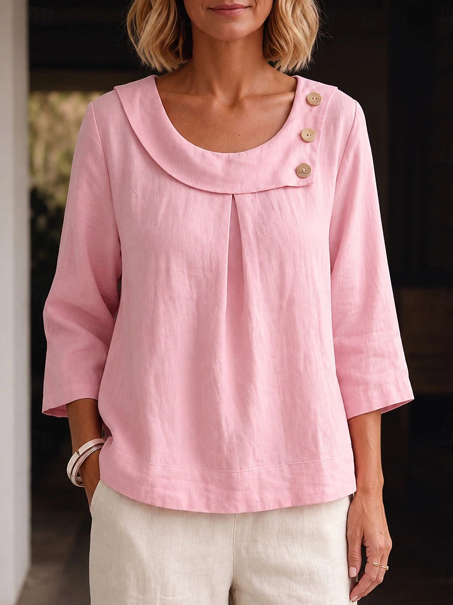 Women's Blouse Plain Vintage Stylish Basic Short Sleeve Crew Neck Blouse